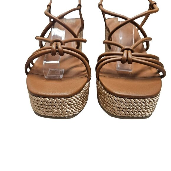 SM New York July Brown Wedge Heels Espadrille Sandals Straps Women 8M Man Made - Picture 4 of 12